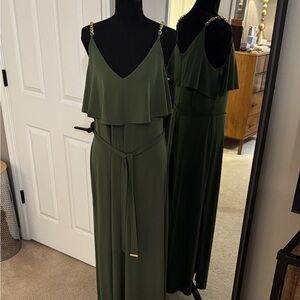 Michael Kors Olive Green Gold Chain Strap Maxi Dress XL